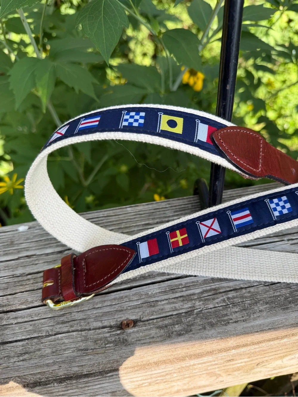 Men’s Nautical Flag Belt Canvas +Leather 42 D Ring Brickman’s Martha’s Vineyard